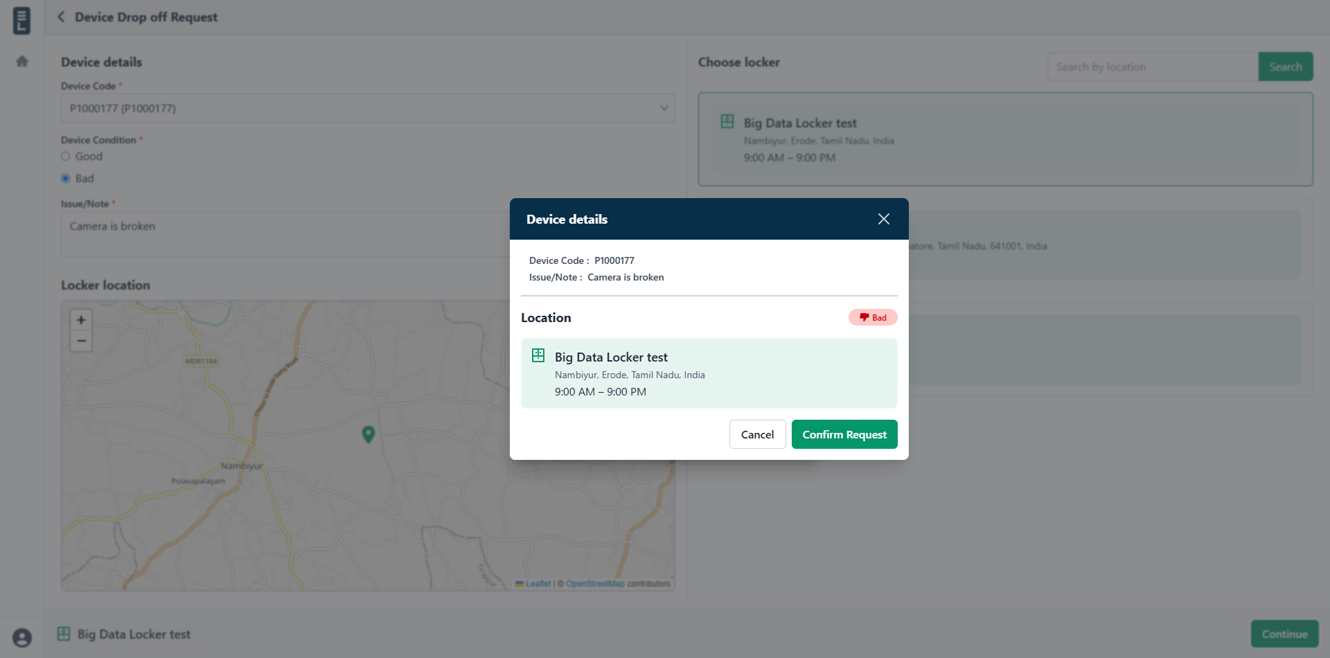 Device dropoff confirmation