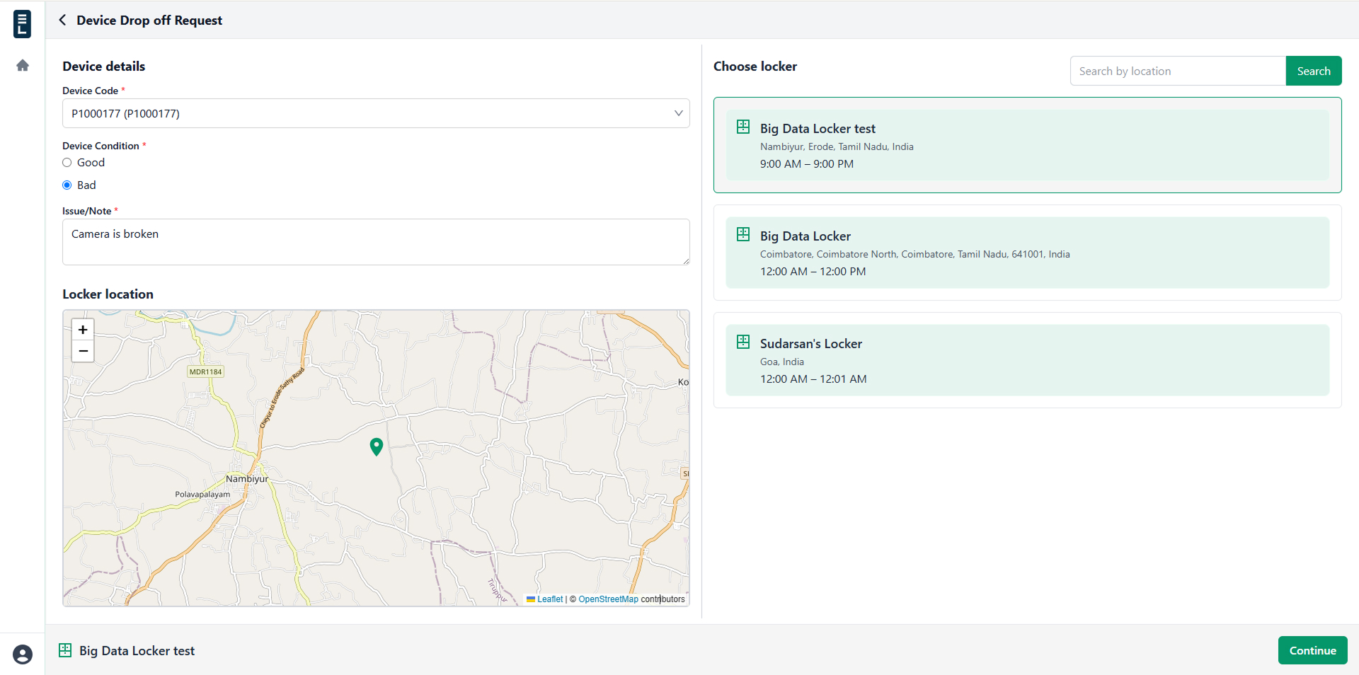 Device dropoff form
