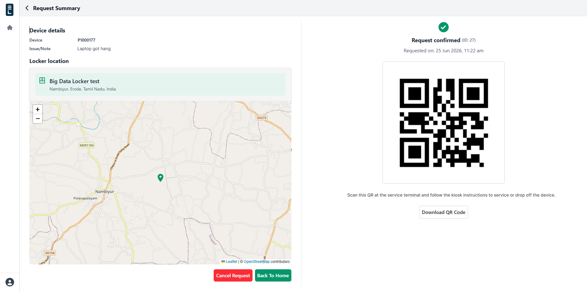 Device service request summary
