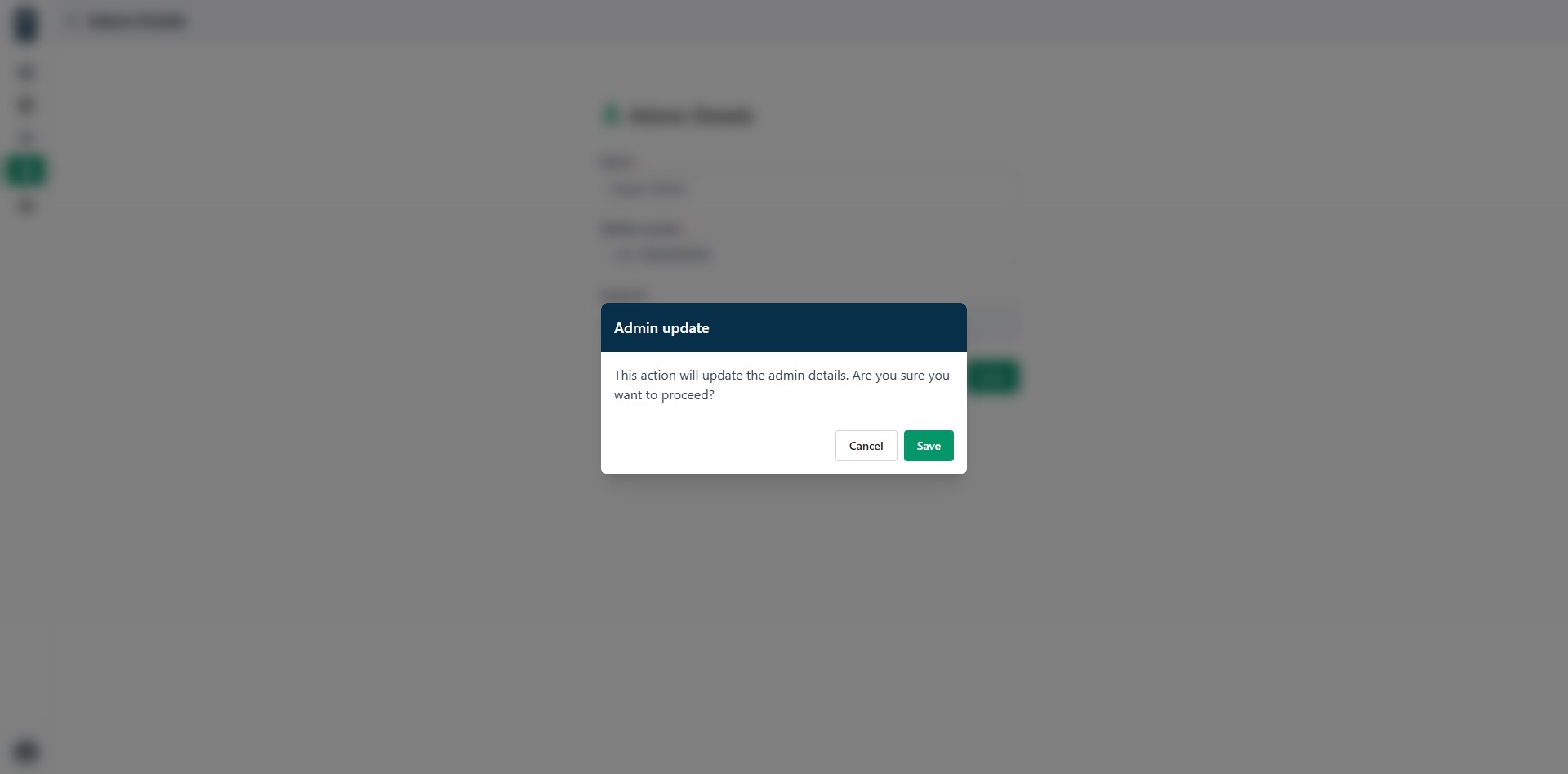 Admin details edit confirmation