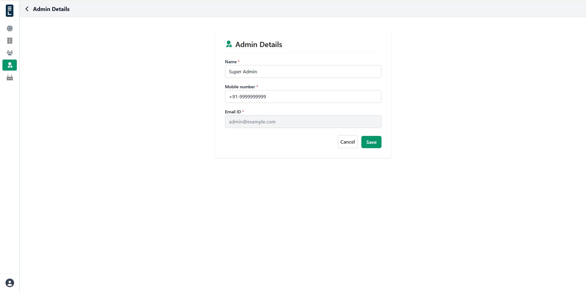 Admin details edit