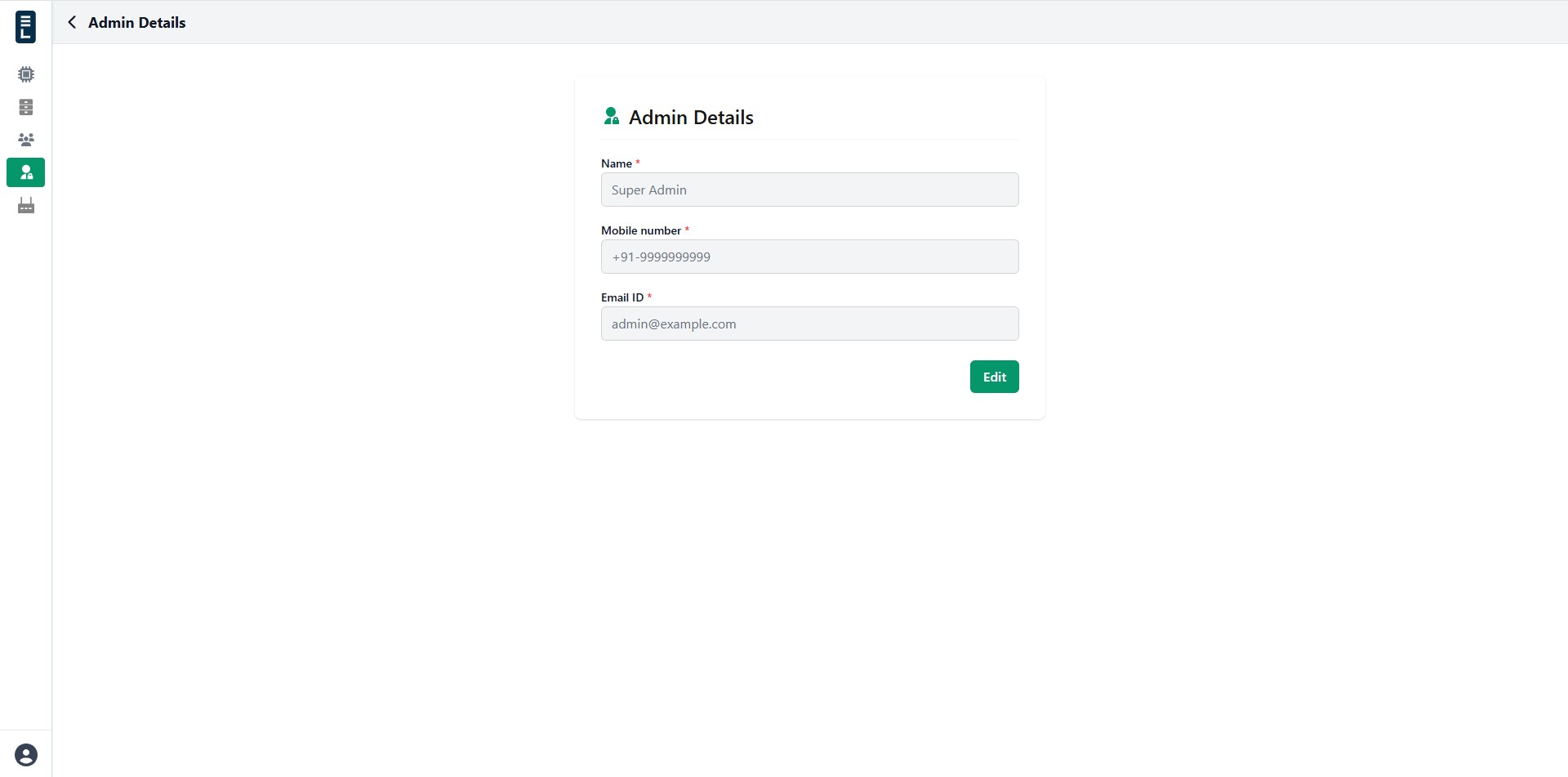 Admin details