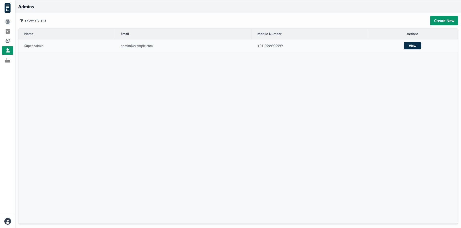 Admins list