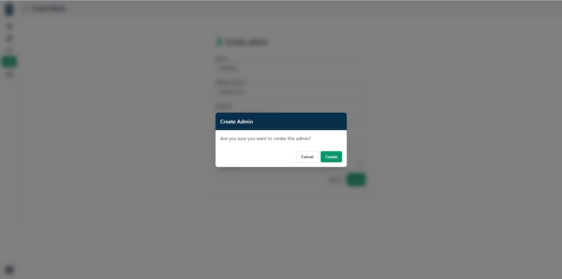 Create admin confirmation