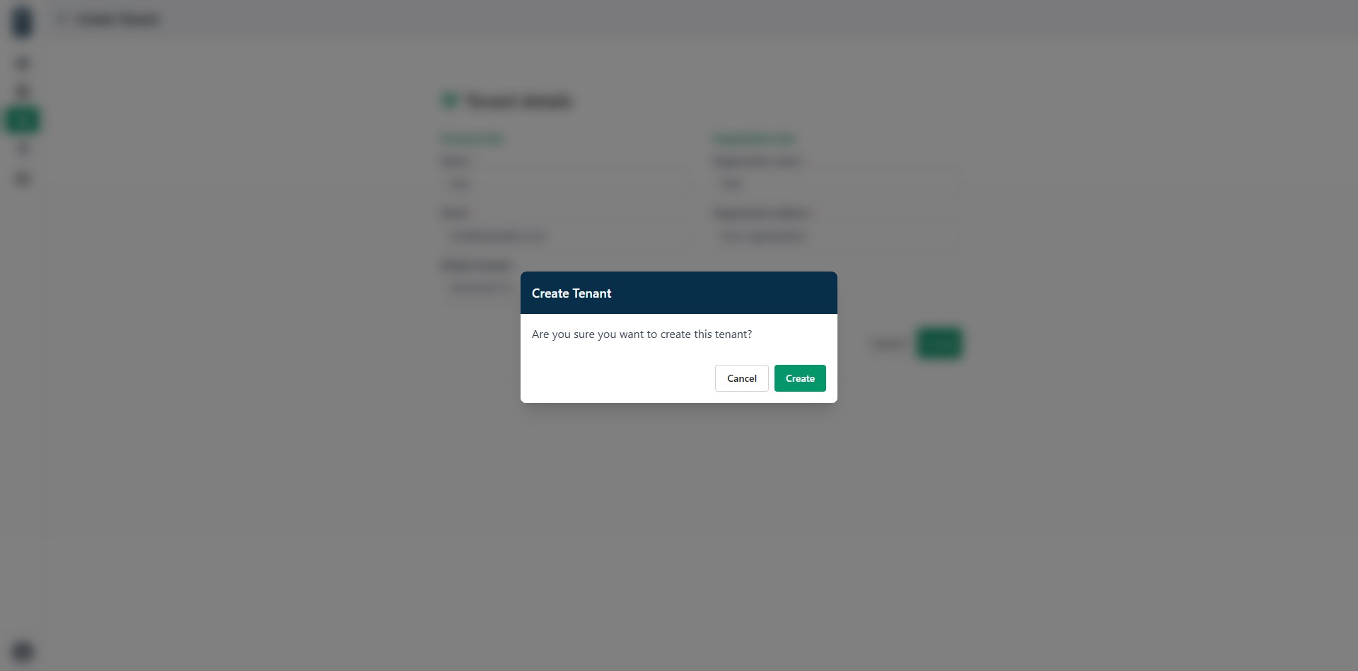 Create tenant confirmation