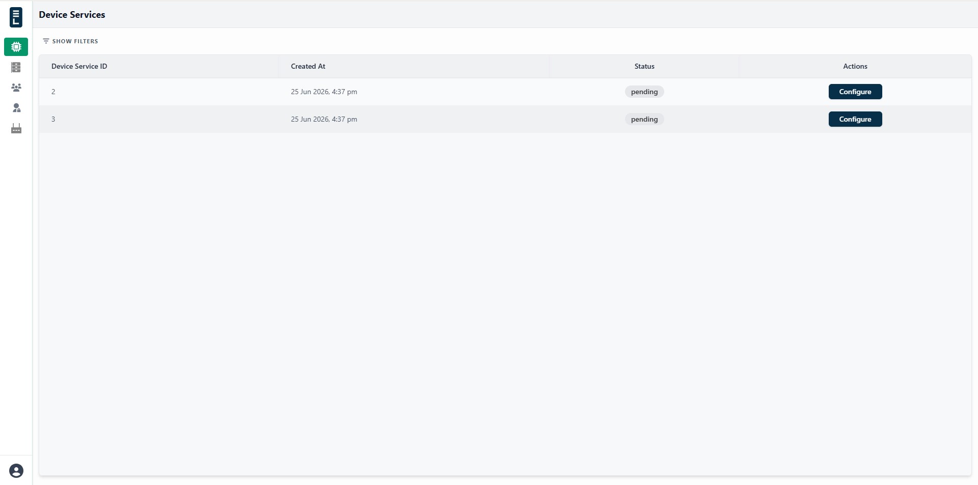 Device service list