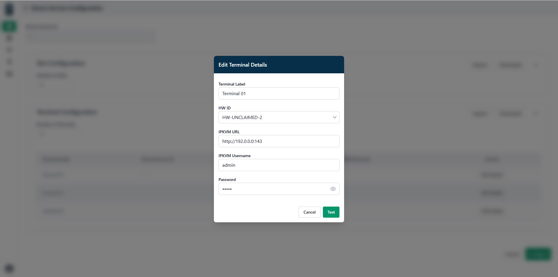 Device service terminal details edit