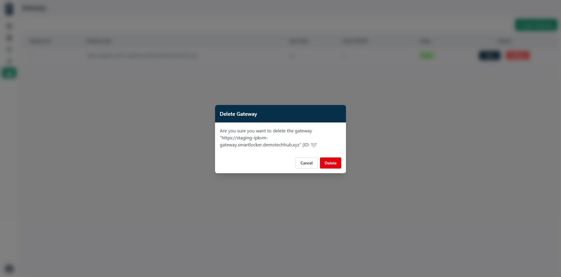 Gateway delete confirmation