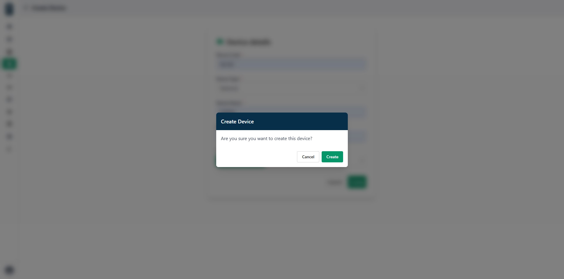 Create device confirmation