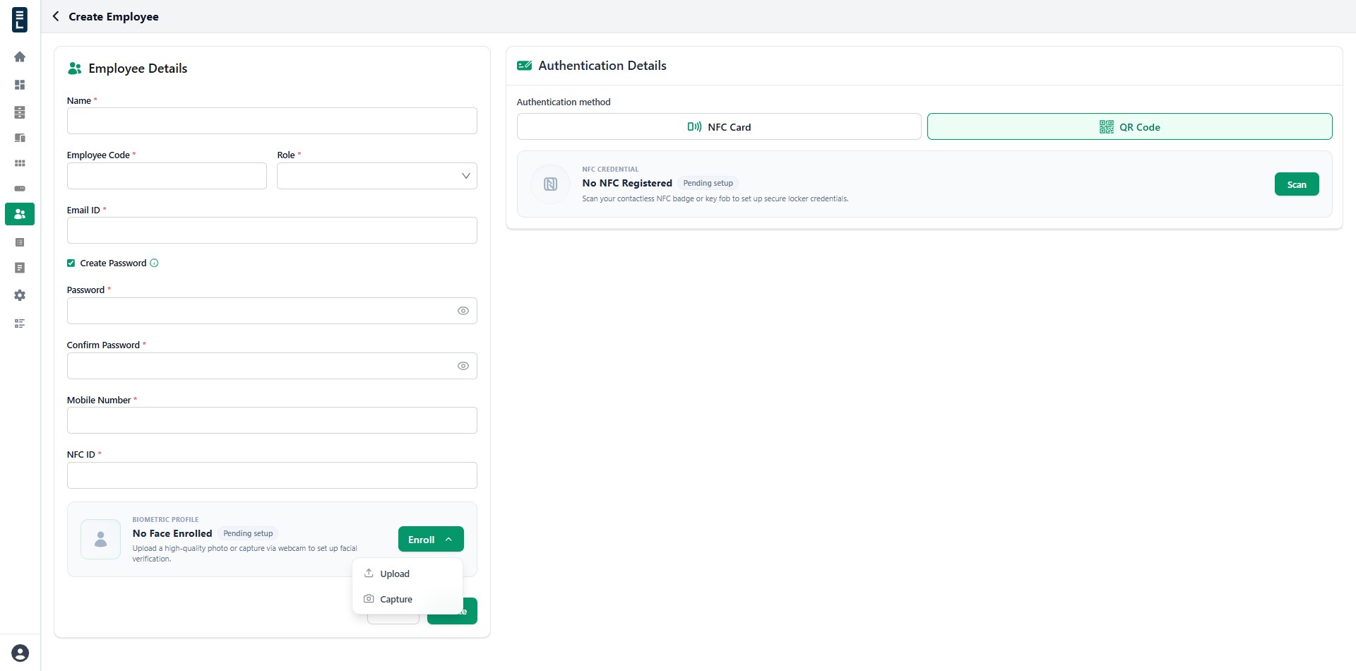 Create employee face enrollment