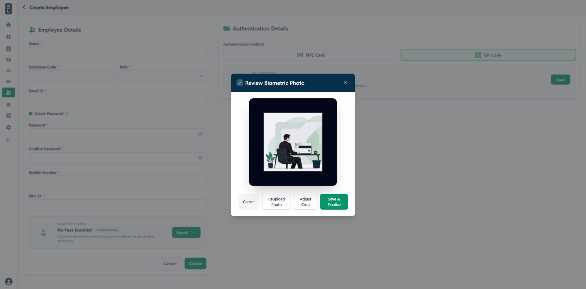 Employee face upload confirmation