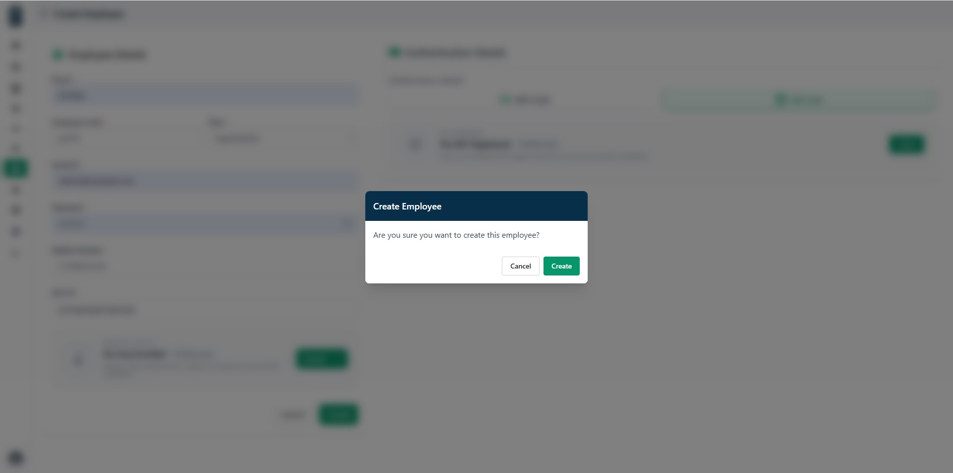 Create employee confirmation
