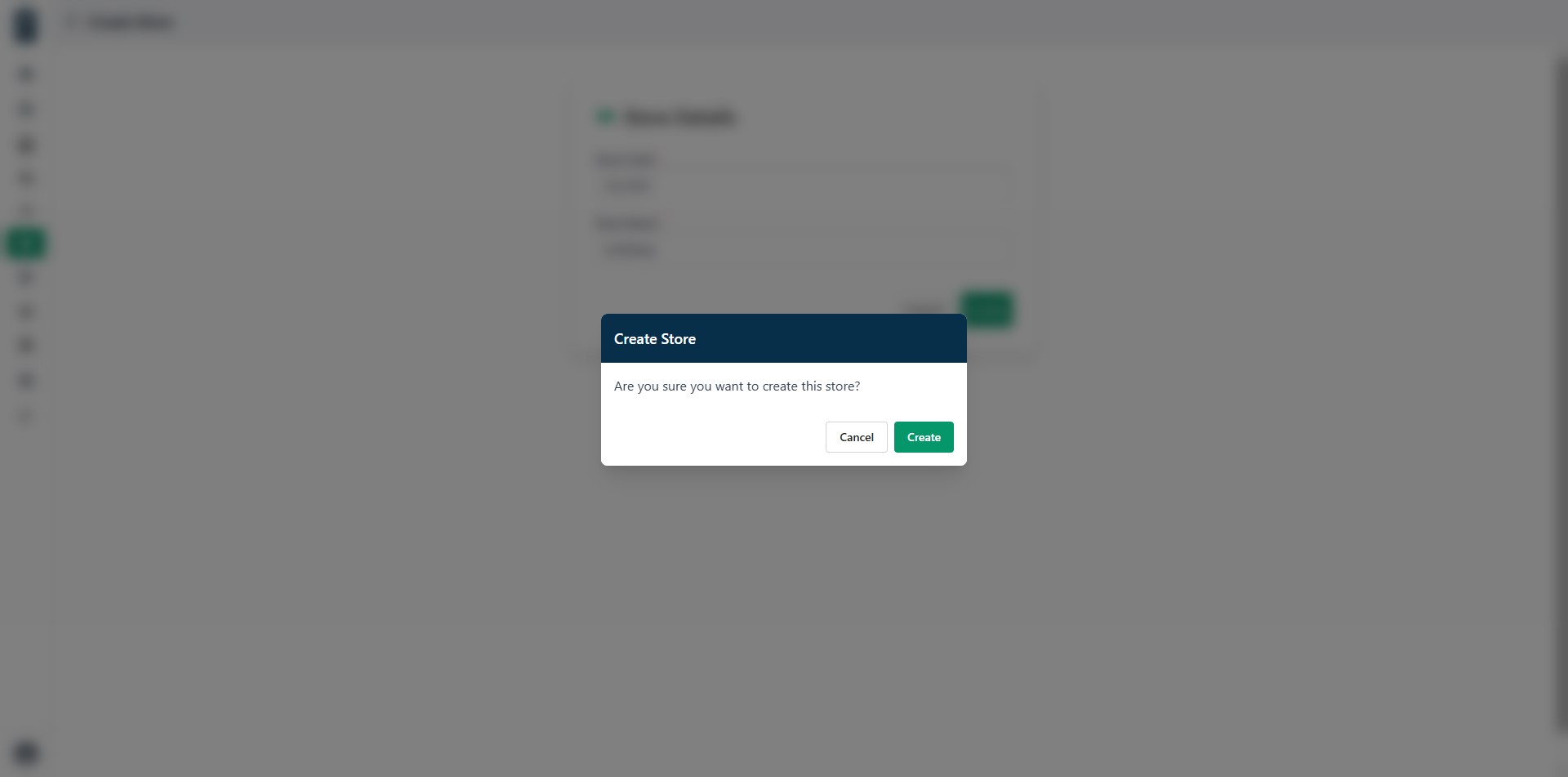 Create store confirmation