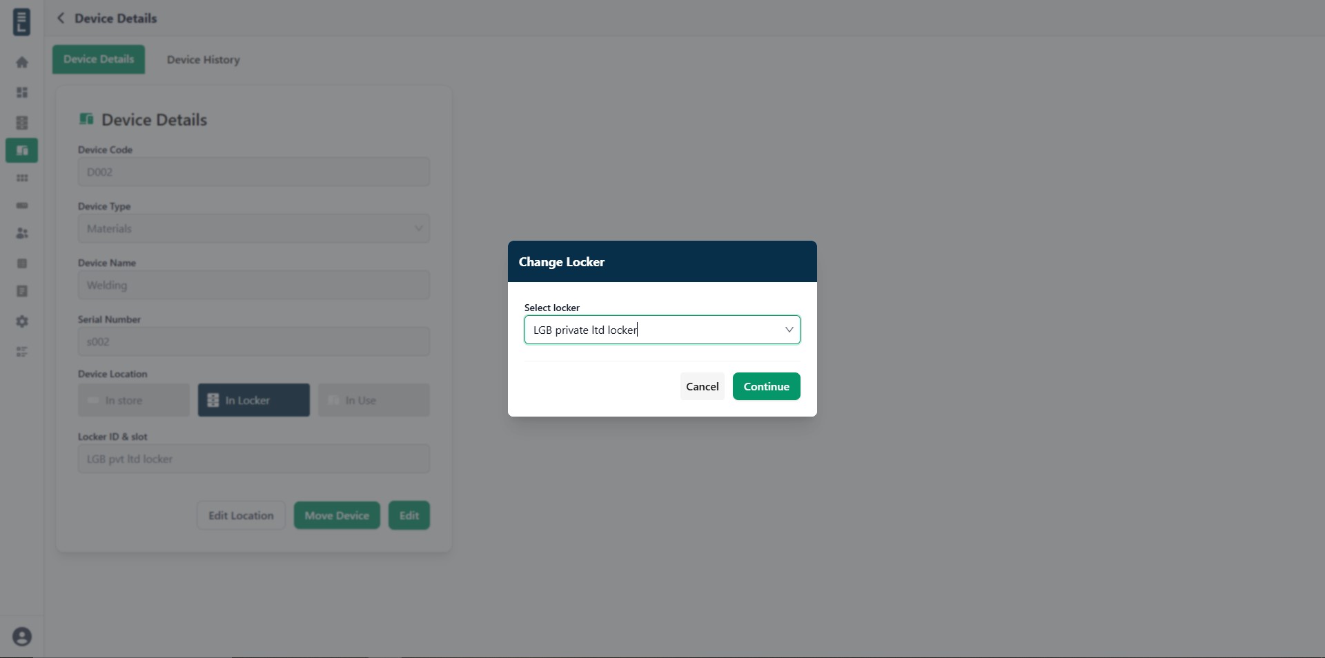 Device editlocation lockertolocker select