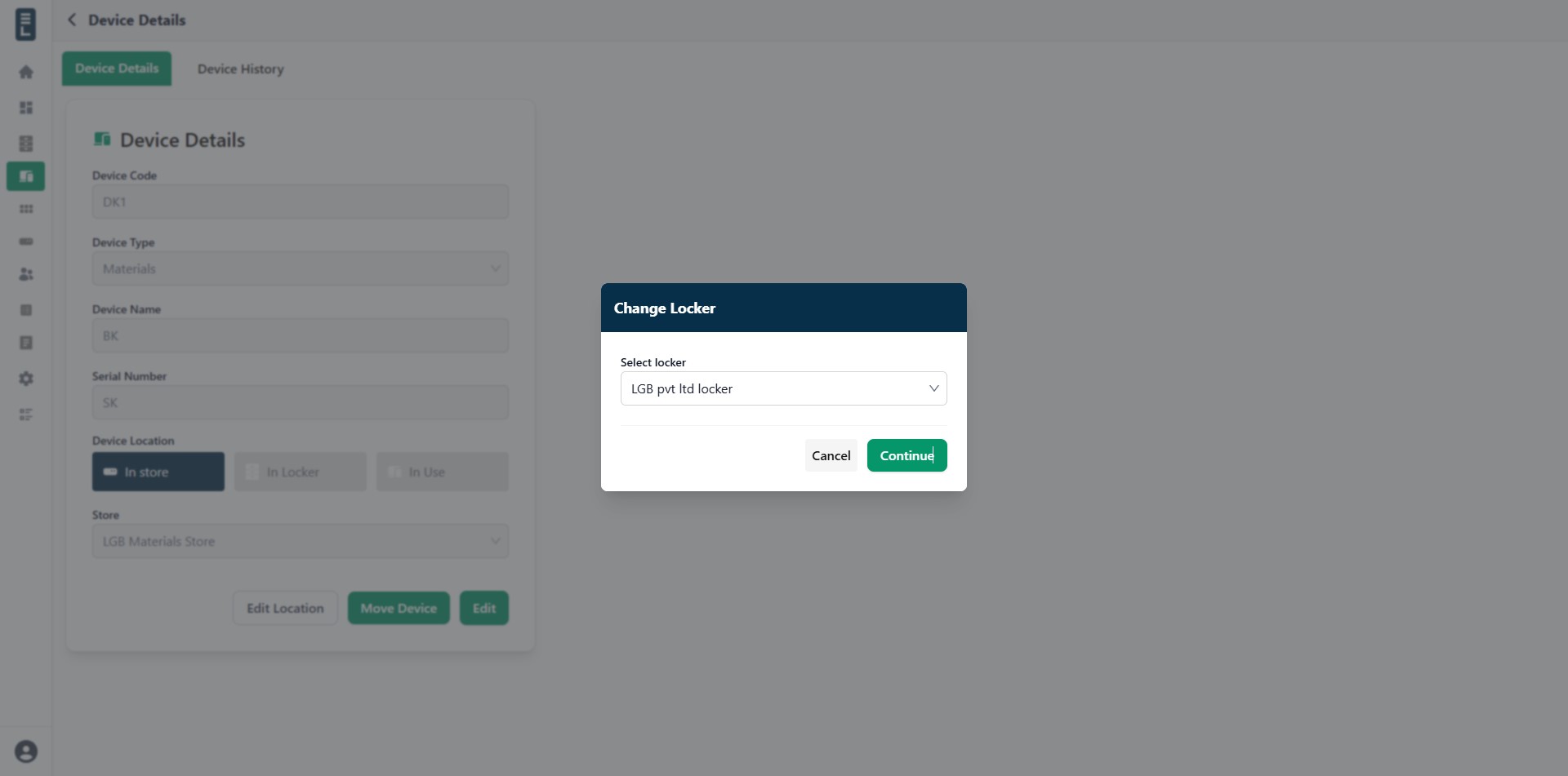 Device editlocation storetolocker select