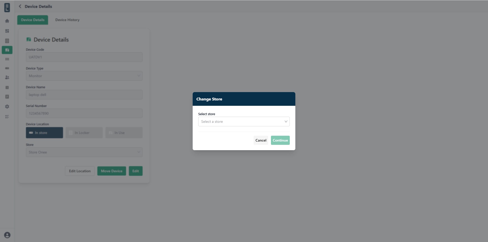 Device editlocation tostore