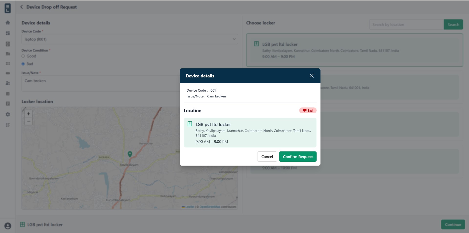 Device dropoff confirmation