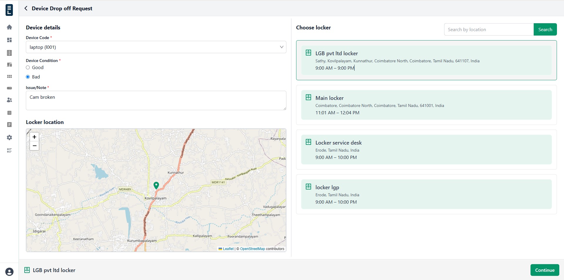Device dropoff form