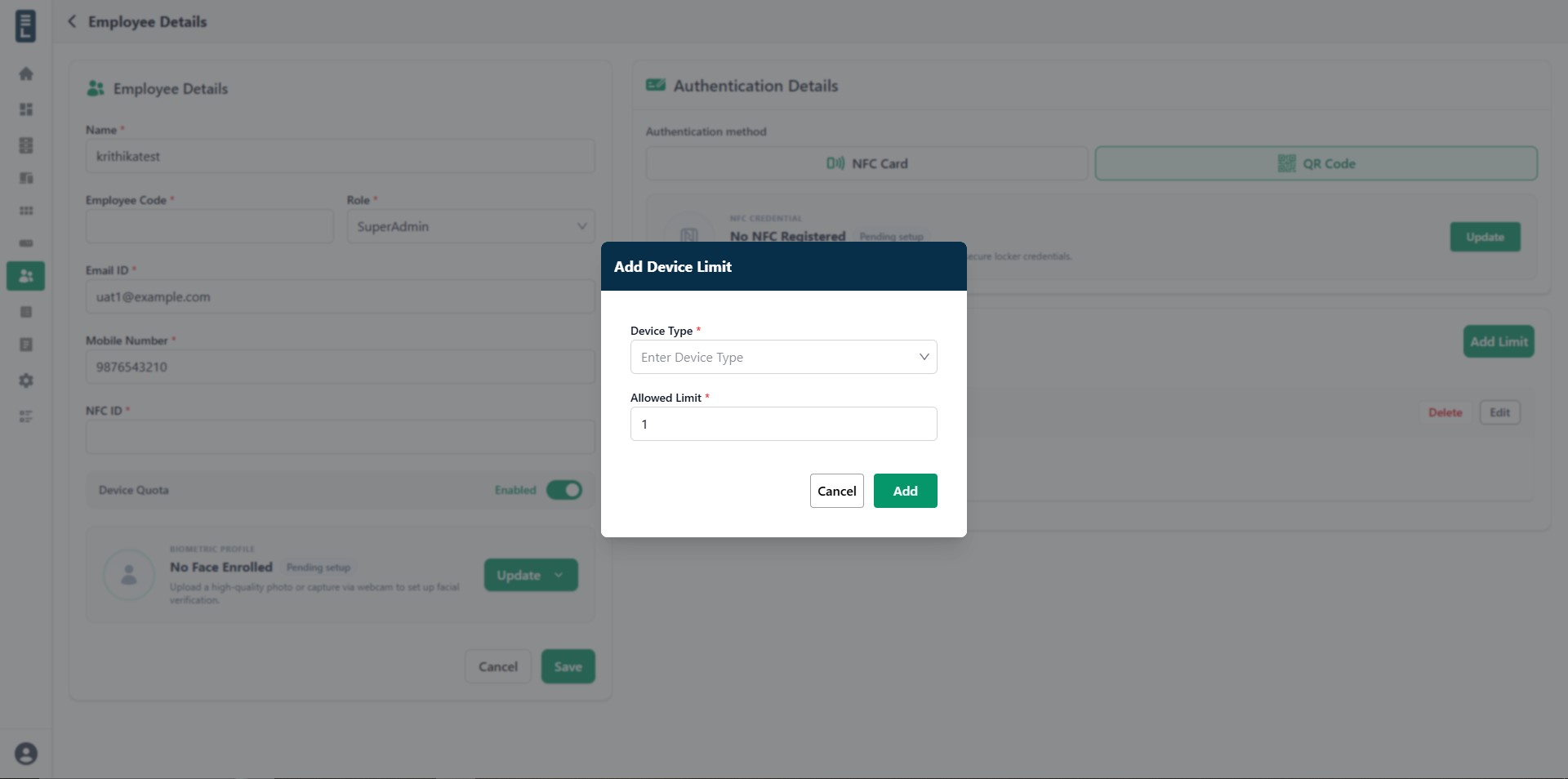 Employee device add limit