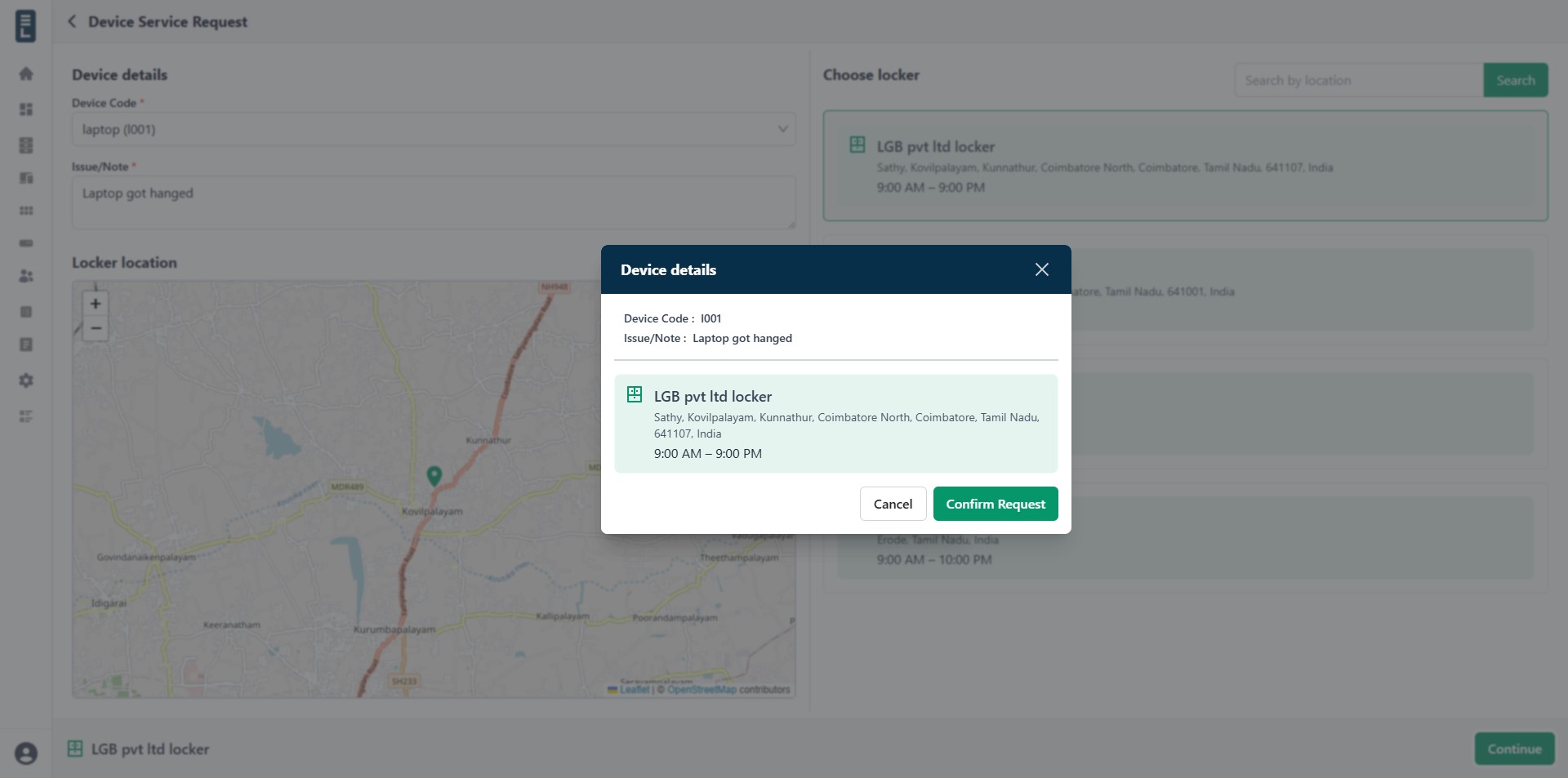 Device service confirmation
