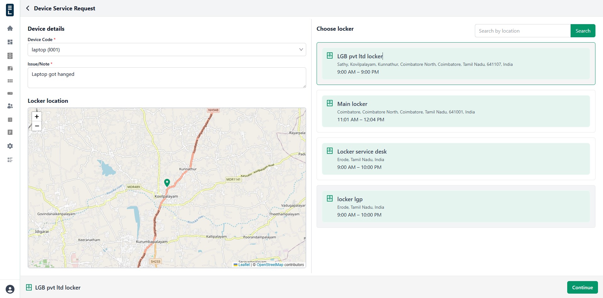 Device service form