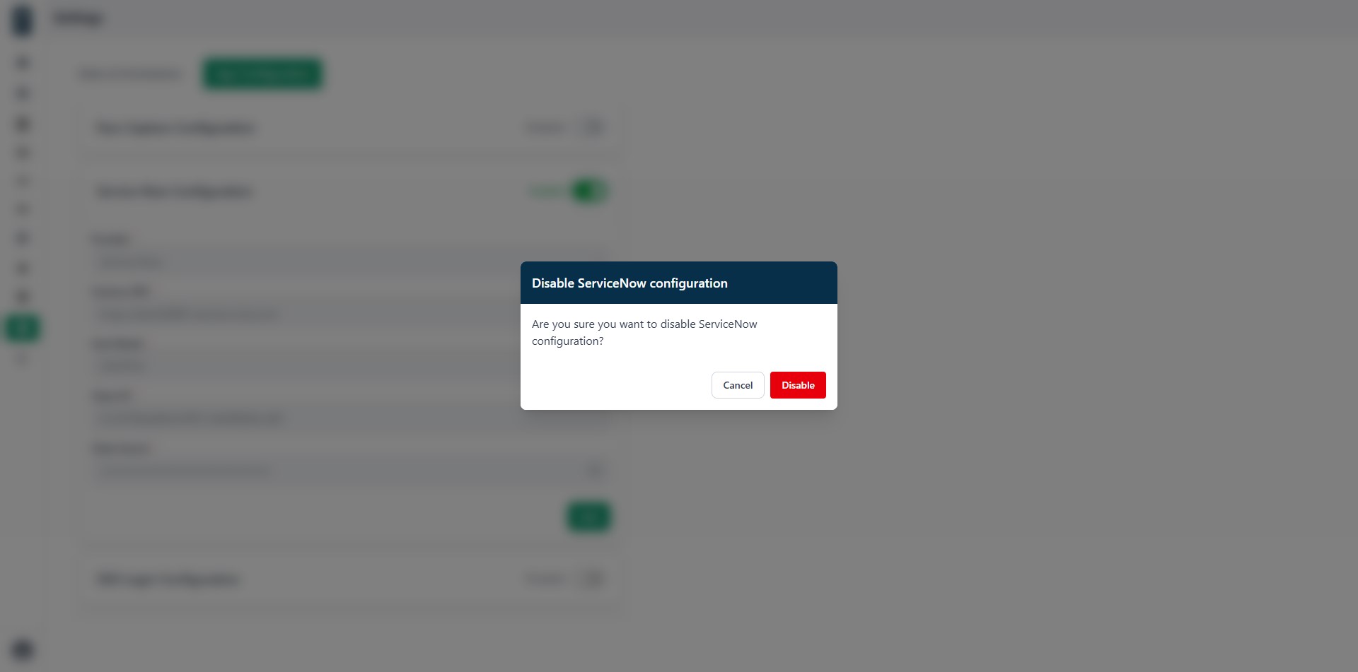 Service now disable confirmation