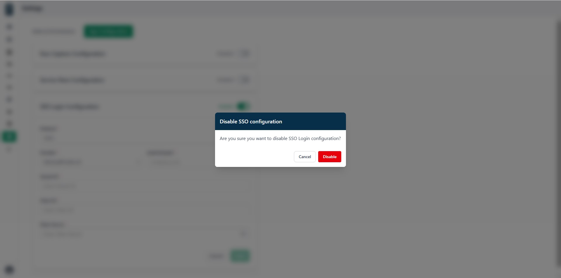 SSO disable confirmation